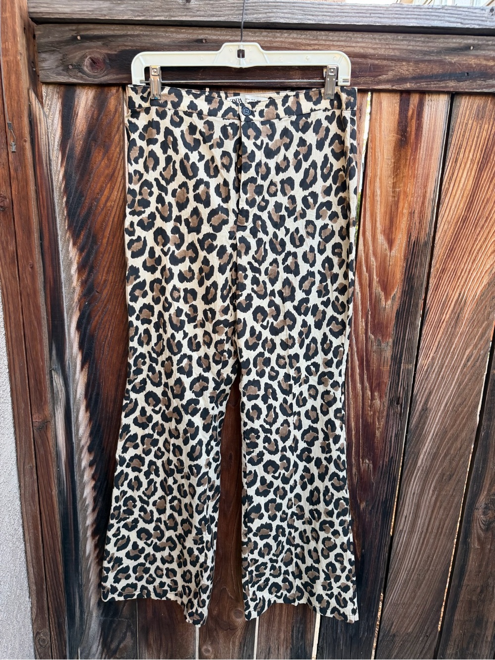 Zara High-Waisted Leopard Print Flared Pants